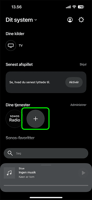 Klik på plusset under Dine Tjenester.